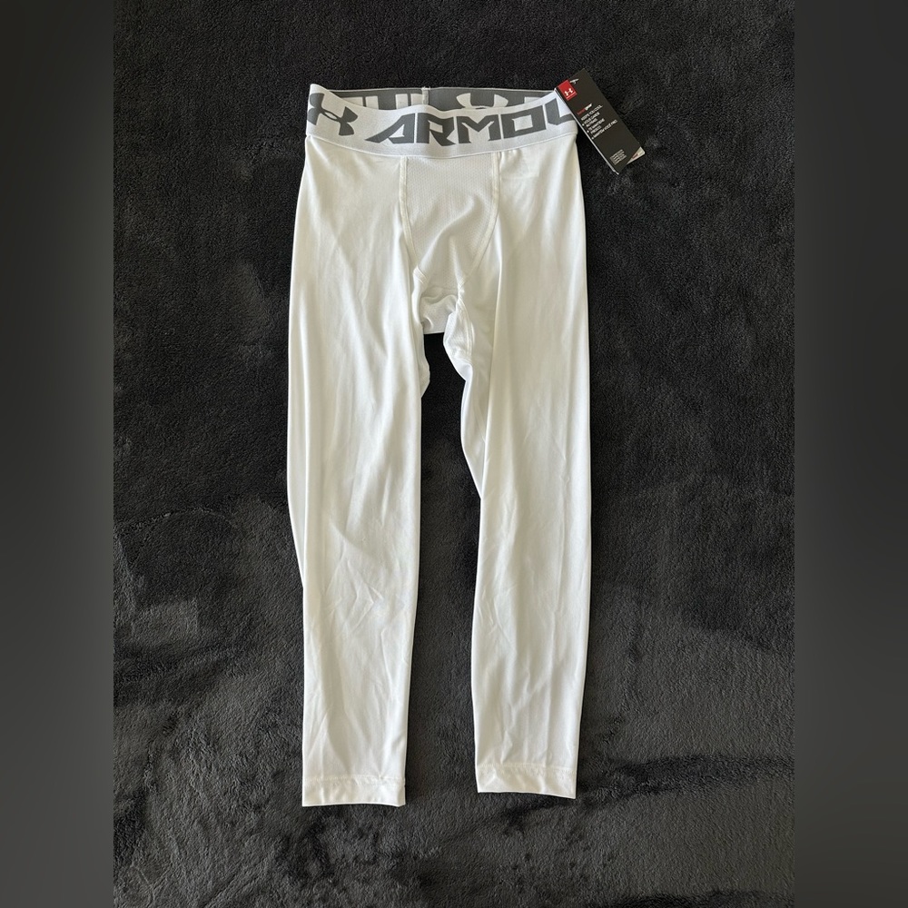 NEW Mens Under Armour HeatGear 2.0 3/4 Compression Leggings White Small 1289574